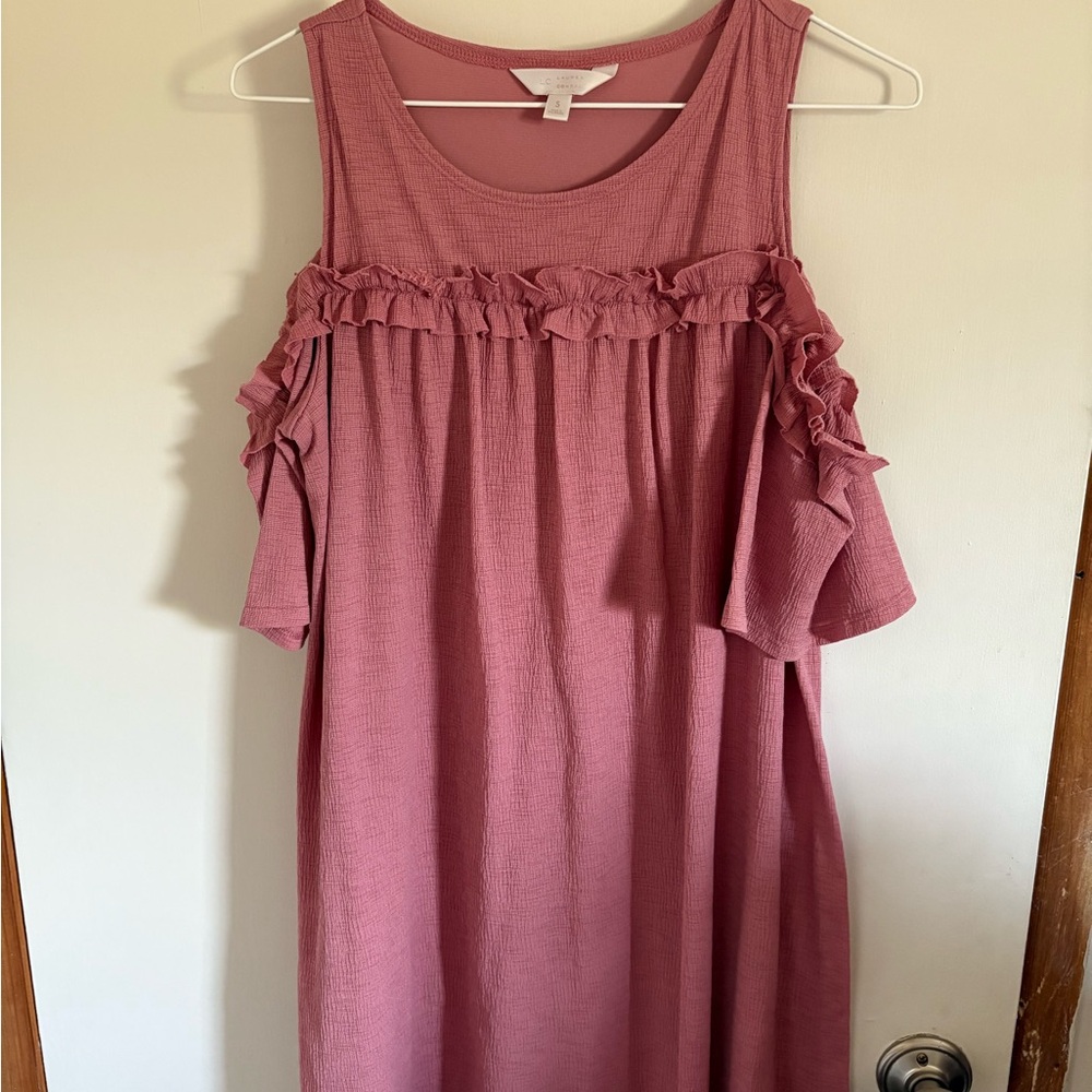 LC Lauren Conrad Pink Ruffled Cold Shoulder Mini Dress